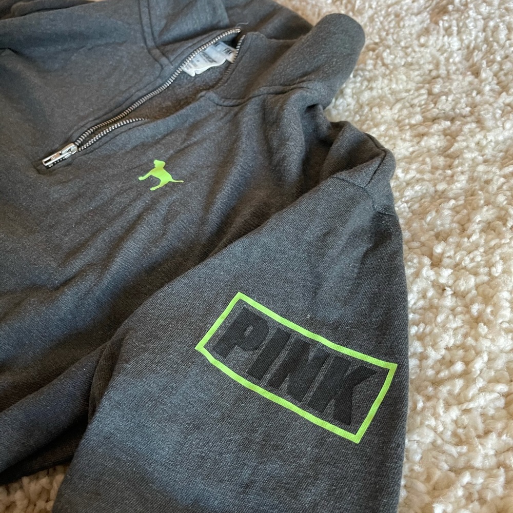 VS PINK Grey & Neon Green Quarter Zip